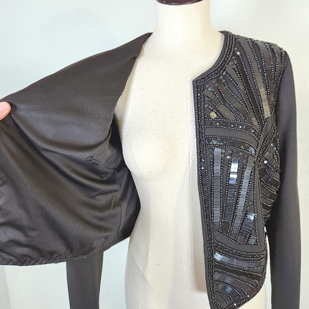 CACHE Embellished Sequin & Beads Evening Dress Black Jacket Medium - Picture 8 of 16